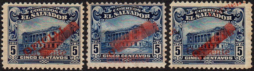 sellos timbres-poste Briefmarken stamps El Salvador 1917 Official Stamps surcharged Tram Trolley Tranvia National Theatre teatro nacional 